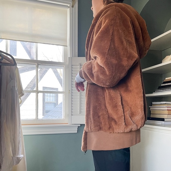 Free People Turn Up Zip Off Hoodie Brown Faux Fur Teddy Jacket - Picture 5 of 13